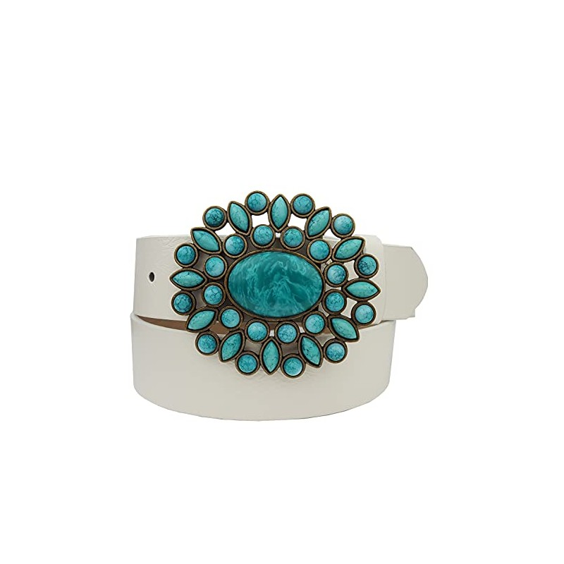 Trendy Turquoise Buckle Belt White XS