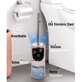 Viosuniu - Juego de cepillo para polvo y soporte para inodoro de cerámica mate de pie para baño, inodoro, antiarañazos, resistente al óxido (rosa, 1)