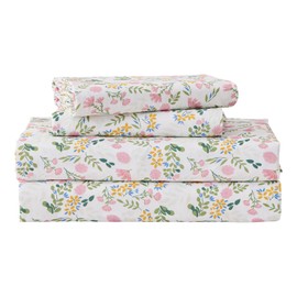 Gogreen 100% Cotton Sheet Set Twin Size, Pink Floral, 3PC Set, Breathable Bed Sheet for Hot Sleeper and Night Sweats, Deep Pocket Up to 16 Inches