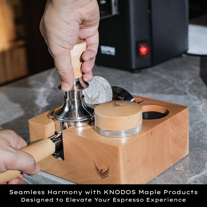 KNODOS 58.5mm Spring Loaded Espresso Tamper with Maple Handle –