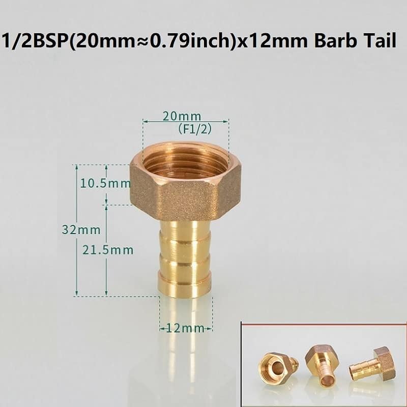 MiJunHD 2X Brass Pipe Fitting 12mm Hose Barb Tail 1/2''