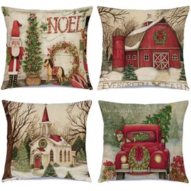Hlonon Christmas Decorations Christmas Pillow Covers 20 x 20 Inches Set of 4 - Xmas Series Cushion Pillow Cover Custom Zippered Square Pillowcase