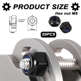 CPYJW Pack of 20 DIN985 m8 Nuts, Locking Nuts M8 304 Stainless Steel A2 V2A M8 Metric Hex Nut Self-Locking Nuts Stop Nuts (Black)