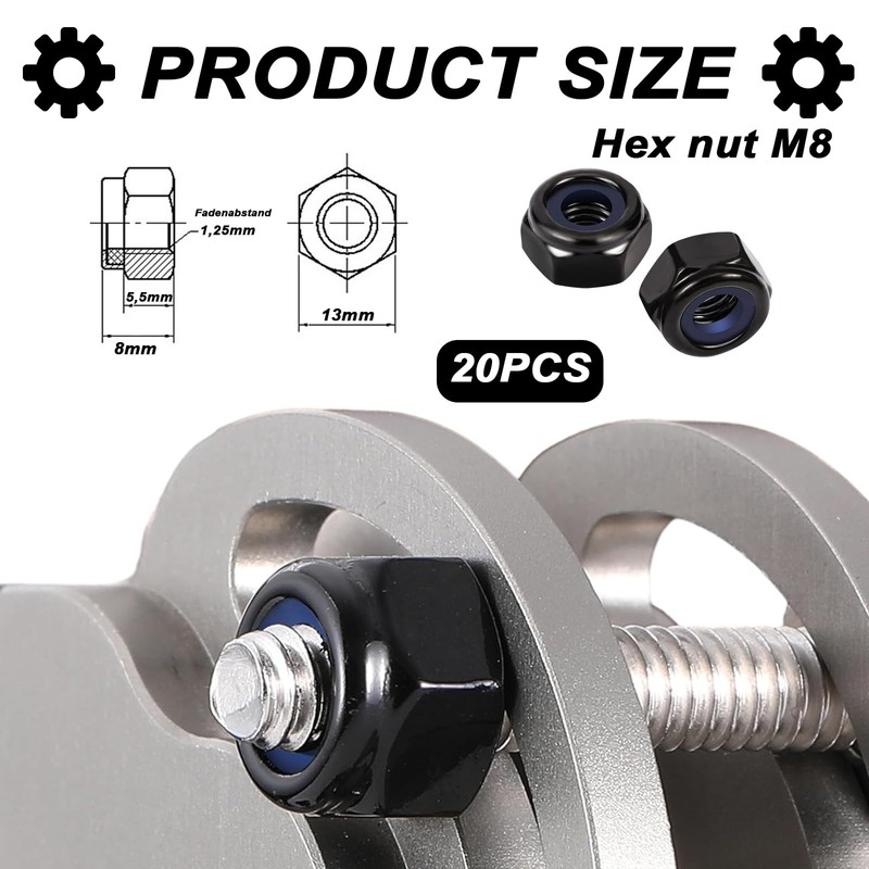 CPYJW Pack of 20 DIN985 m8 Nuts, Locking Nuts M8