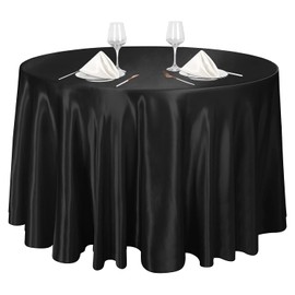 Ruisita - Mantel redondo de satén de 120 pulgadas con superposición negra, mantel de seda brillante, tela suave, decoración de mesa para boda, banquete, decoración de mesa
