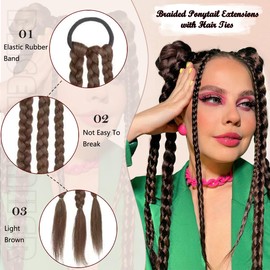 BASEMMAHER 2Pcs Braided Ponytail Extensions with Hair Ties Soft Synthetic Ponytail Wig Braided Extensions Hairpieces for Women Girls DIY Daily Wear Accessories (Light Brown)