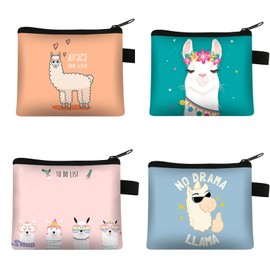 Kewmayer Bag with Zip, Pack of 4 Mini Canvas Purse, Mini Purse Key Bag Canvas, Canvas Small Bag with Zip, for Cosmetic Key Chains etc, as shown in the picture, Cute cartoon