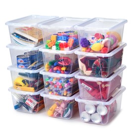 GAMENOTE Clear Stackable Plastic Storage Bins with Lids,Stackable Containers,Toy Storage Organizer - 5 Qt 12 Pack - Small Tubs,Tote Box for Classroom,Sorting(12×7.2×5.1 in)