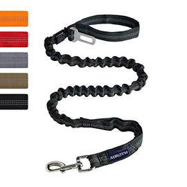 AUROTH Correa para perros grandes, resistente correa elástica para perro, sin tirones para absorción de impactos, correas de entrenamiento negras para perros de raza mediana y grande de 6 pies, 2 asas acolchadas