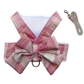Oyccen Small Dog Bow Tie Harness and Lead Set Grid Dog Harness Chest Harness Princess Clothing for Puppies Cats