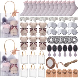 Shyyween 143 Pcs Baby Shower Favors for Guests Spa Gift Set Towels, Socks Hair Bands Combs Eye Masks Cards, Baby Shower Game Prizes, Guest Gifts for Gender Reveal Bridal Showers(Brown)