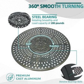 MEETWARM Outdoor 24" Lazy Susan Turntable for Table, All Weather Cast Aluminum Round Serving Plate Tabletop Rotating Tray with 1.7" Umbrella Hole, Silent & Smooth Spin, Dark Bronze