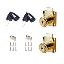 Cabinet Drawer Locks with Keys- XIEHE 138 Zinc Alloy Replacement Door Locker Keyed Alike 2 Pack Cylinder Diameter 0.75 Inch Gold Brass Plated