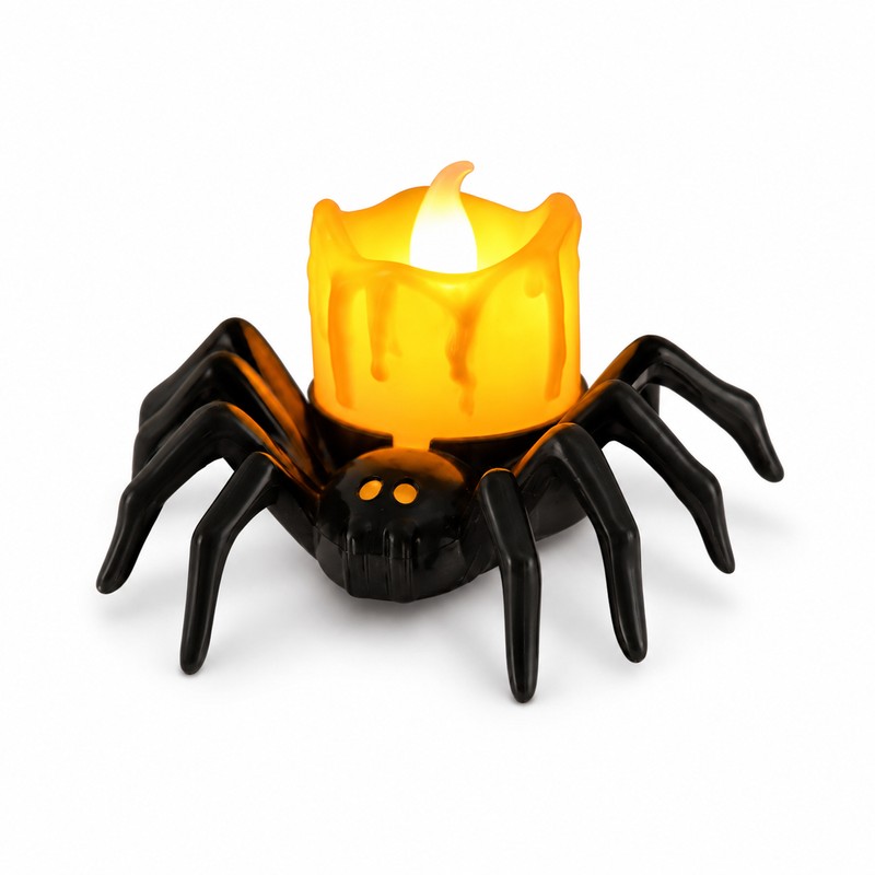 Halloween LED Spider Pumpkin Candle Light – Plastic Lamp for
