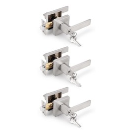 Gobrico 3 Pack Satin Nickel Combo Door Locksets Keyed Alike Entrance Door Levers Handles,Heavy Duty Zinc Alloy Made, for Right and Left Handed Doors
