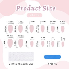 Goiern Pink Almond Shaped Press On Nails Short French Tips Fake Nails for Sticking Pink White Artificial Nails for Sticking Almond Stick On Nails for Women