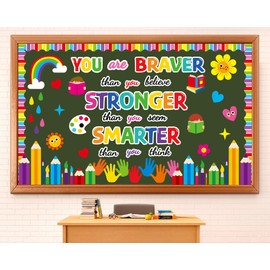 gisgfim Colorful Handprint Bulletin Board Decorations Set Welcome Back to School Classroom Pencil Braver Stronger Smarter Paper Cutouts Motivational Bulletin Board Decor for Nursery Chalkboard Wall