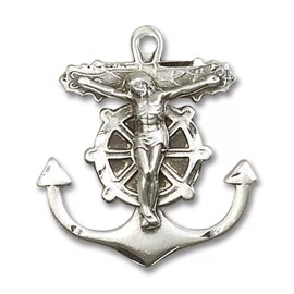Bliss Sterling Silver Anchor Crucifix Cross Medal Pendant Necklace 24" Chain GiftBox