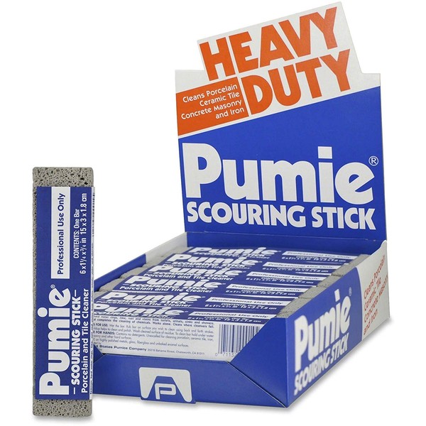 PUMIE Heavy Duty Scouring Sticks, By United States Pumice Co, Cleans Porcelain, Ceramic Tile, Concrete Masonry and Iron, Institutional Pack of 12 Bars,