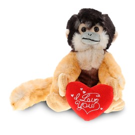 DolliBu I Love You Valentine Plush Squirrel Monkey - Cute Stuffed Animal with Red Heart and Name Personalization Gift for Valentines Day, Birthday, Anniversary, Romantic Date - 12.5 Inches