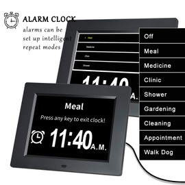 Digital Day Calendar Clocks 12 Alarm Options Non-Abbreviated Day & Month Auto-Dimming Extra Large Dementia Senior Elderly Vision Impaired Clock