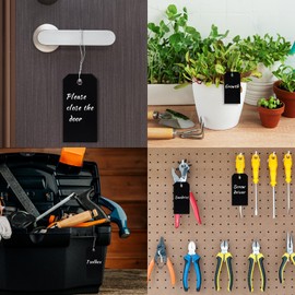 PLULON 150 Pcs Black Tags with String Wire Plastic Tags 4 3/4" x 2 3/8" Shipping Labels Tag for Labeling Waterproof Hang Tags Bulk Writable Blank Tags Name Price Tag for Inventory Luggage Clothing