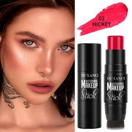 2022 New 3 In 1 Cream Blush Stick for Cheeks & Lips & Eyeshadow in a Waterproof Smooth Moisturizing Creamy Formula,Buildable Lightweight Cream Blush Makeup Stick with Biuld-in Brush,Easy to Use,Hickey