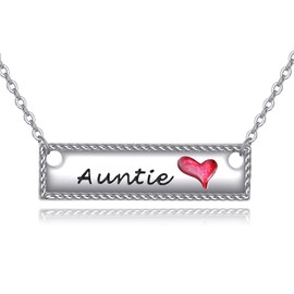 YFN Auntie Necklace Sterling Silver Bar Aunt Pendant Necklace Aunt Jewelry Auntie Gift for Women