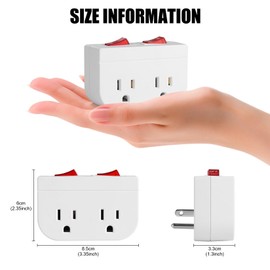 Grounded Outlet with Double ON Off Switch,VSEER 2 Port Electrical Outlet Plug Switch 15A 1875W / Wall Tap Adapter with Daul Red Indicator, ETL Listed (White 1-Pack)