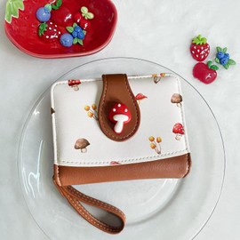 Sunwel Fashion Cutest Fruit Prints Wallet Card Slots Small Wallet with Zipper Coin Pouch Wallet for Women Girls, MASHROOM, Simple