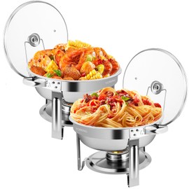 YORKING 2 Pack 5QT Chafing Dish Buffet Set, Round Chafing Dish Buffet Set with Glass Lid & Holder,Buffet Servers and Warmers Set Food Warmer for Parties Weddings Catering and Dinners