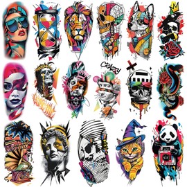 Yazhiji 47 Sheets Magical Realism Temporary Tattoo Adults Kids, Graphics Micro-realism Geometry Fake Arm Tattoos for Women Men Boy Girl