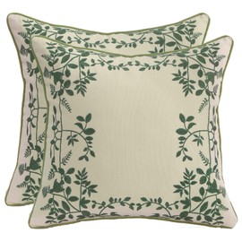 Tosleo Pack of 2 Embroidered Cushion Covers, 40 x 40 cm, Green Leaves Cushion Covers, Throw Cushion Covers for Garden Lounge, Sofa, Decorative Cushion, Living Room, Bedroom, Garden, Farmhouse