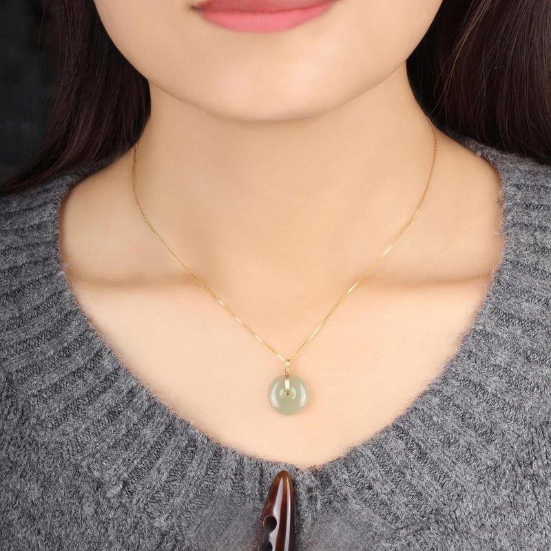 LOOYUUPEE Natural Hetian Jade Pendant Safe Buckle Necklace, Real Green