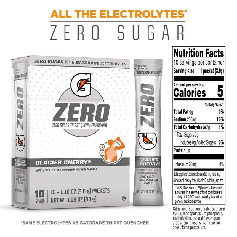 Gatorade G Zero Powder, Glacier Cherry , 10 Count (Pack