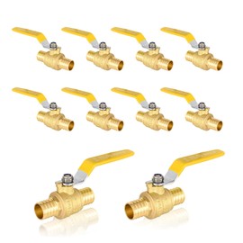 (Pack of 10) Seelink 1 Inch PEX x 1 Inch PEX Ball Valve, Brass Shut Off Valve for Pex Pipe Connection, ASTM F1807, Yellow