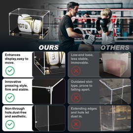 KOLIPI Boxing Glove Display Case, Clear Acrylic Display Case with Double Layer Base for Full Size Boxing Glove, Self-Assembly Showcase Protector for Signed Memorabilia