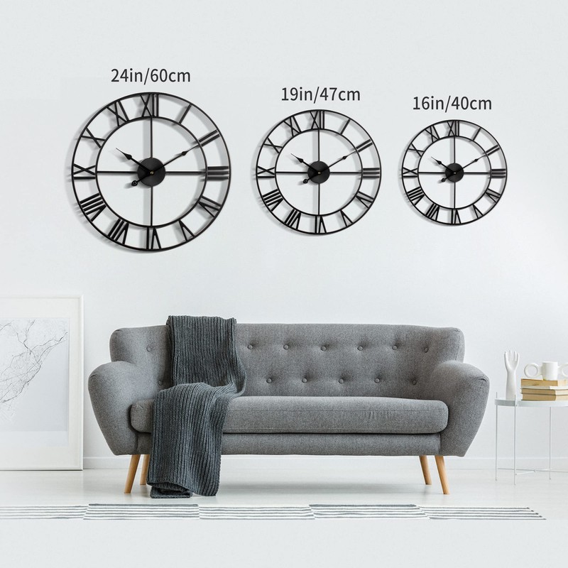 Large Modern Metal Wall Clocks Rustic Round Nearly Silent Little