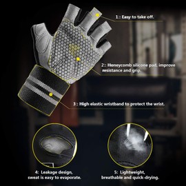 Workout Gloves Weight Lifting Gloves: Fingerless Gym Gloves with Wrist Wraps Support for Mens & Womens, Full Palm Protection Breathable Sports Gloves for Exercise, Training, Fitness, Pull-up (L)