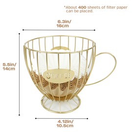 PUNNIO Coffee Filter Holder with Lid, Large Capacity Coffee Filter Storage Basket for Round Coffee Filter or Coffee Pod,Coffee Bar Accessories Decor (Golden)