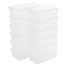 novelinks 12 Pack 6QT Plastic Storage Bins with Lids, Stackable Clear Containers with Latches, Durable Nestable Boxes for Office, Home, Garage, Shoes Organization