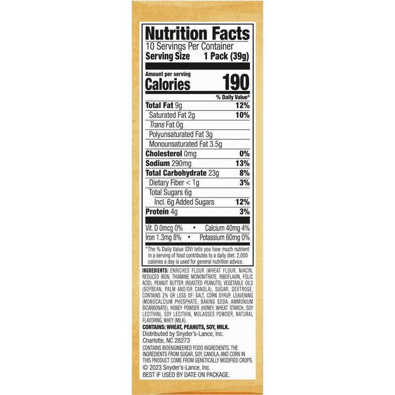 Lance Sandwich Crackers, Captain's Wafers Peanut Butter and Honey, 10
