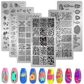 MWOOT 6 Pieces Nail Stencil Stamp, Leopard Print Geometry Flower Leaf Crystal Theme Nail Art Stamp Plate, Nail Art Plates, Nail Stamp, Manicure Tool Kit