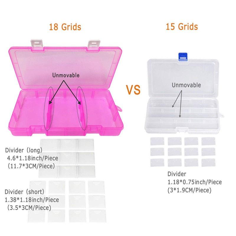 Qualsen Plastic Storage Box, Adjustable Compartments Assortment Box, Jewellery Box,