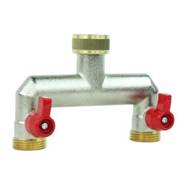 GASMIS 2-way distributor G 3/4 inch made of brass, 2-way water distributor for simultaneous connection of two devices, water flow regulator and lockable, 2 pieces