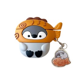 Rertnocnf Case Compatible with Airpods 1 & 2, 3D Cute Kawaii Character Fish Penguin Keychain Cover, Portable Earbuds Accessories Soft Silicone Shockproof Wireless Earphone Protector with Pendant