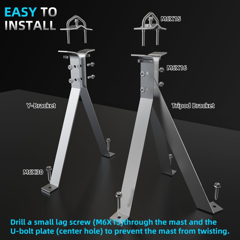 12" Heavy-Duty Antenna Mast, Antenna Wall Mount, Windproof Antenna Mounting