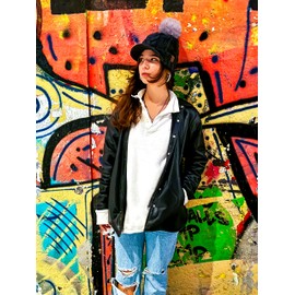 WEROR WEROR-446.1 Women's Knitted Hat - Bobble Hat with Peak - Lined Winter Hat with Peak, black