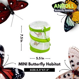 ANTOLL 6PCS Mini Butterfly Habitat, Dragonfly Butterfly Flying Insect Mesh Cage, Outdoor Observation Plant and Small Animal Terrarium Pop up Open-5.5" x 7.5" Tall (S-Cylinder 6pcs)