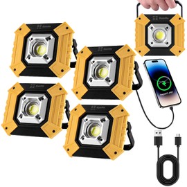 KunHe 4 Pack 400 Lumens LED Work Light Rechargeable Portable Waterproof Work Lights with Stand COB Flood Lights for Camping Fishing Hiking Car Inspection Emergency Use